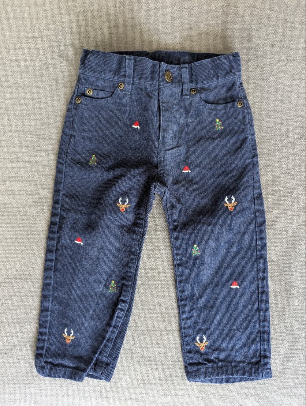 Janie and Jack Navy Corduroy Embroidered Holiday Icon Pants | Size 18-24 Months